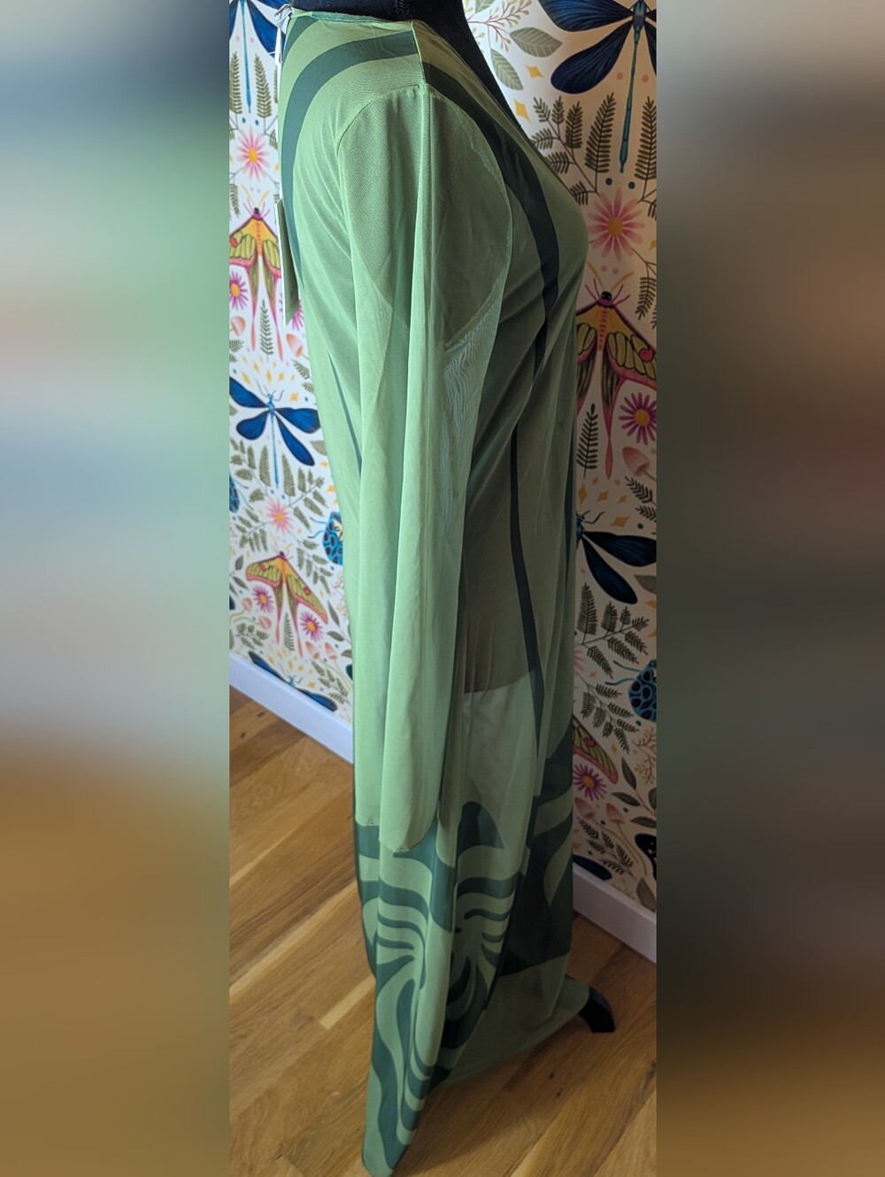 Caroline Constas Green Sheer Long-Sleeve Mesh Cover-Up Dress, NWT! Size Medium - Picture 4 of 8